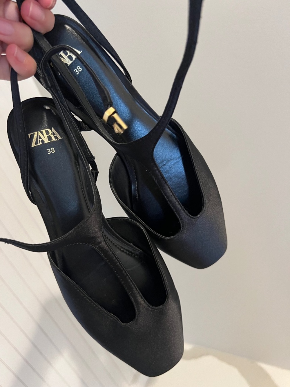 ZARA Black Satin-Look Mary Jane Flats Size 38 | Strappy Shoes